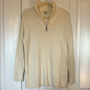 L.L. Bean Quarter 1/4 Zip Ribbed Sweater Cream Ivory Medium Wool